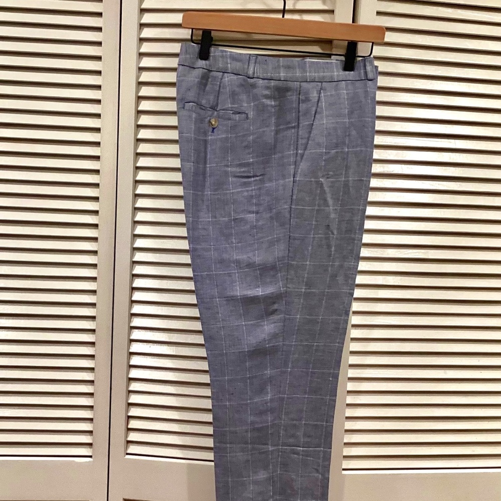 Banana Republic Linen Blend Avery Blue Plaid Pants size 10